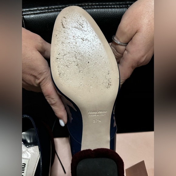 Pre Owned! Miu Miu Womens Calzature Donna Leather Heels With Fur On Heel 37.5 - Picture 6 of 9